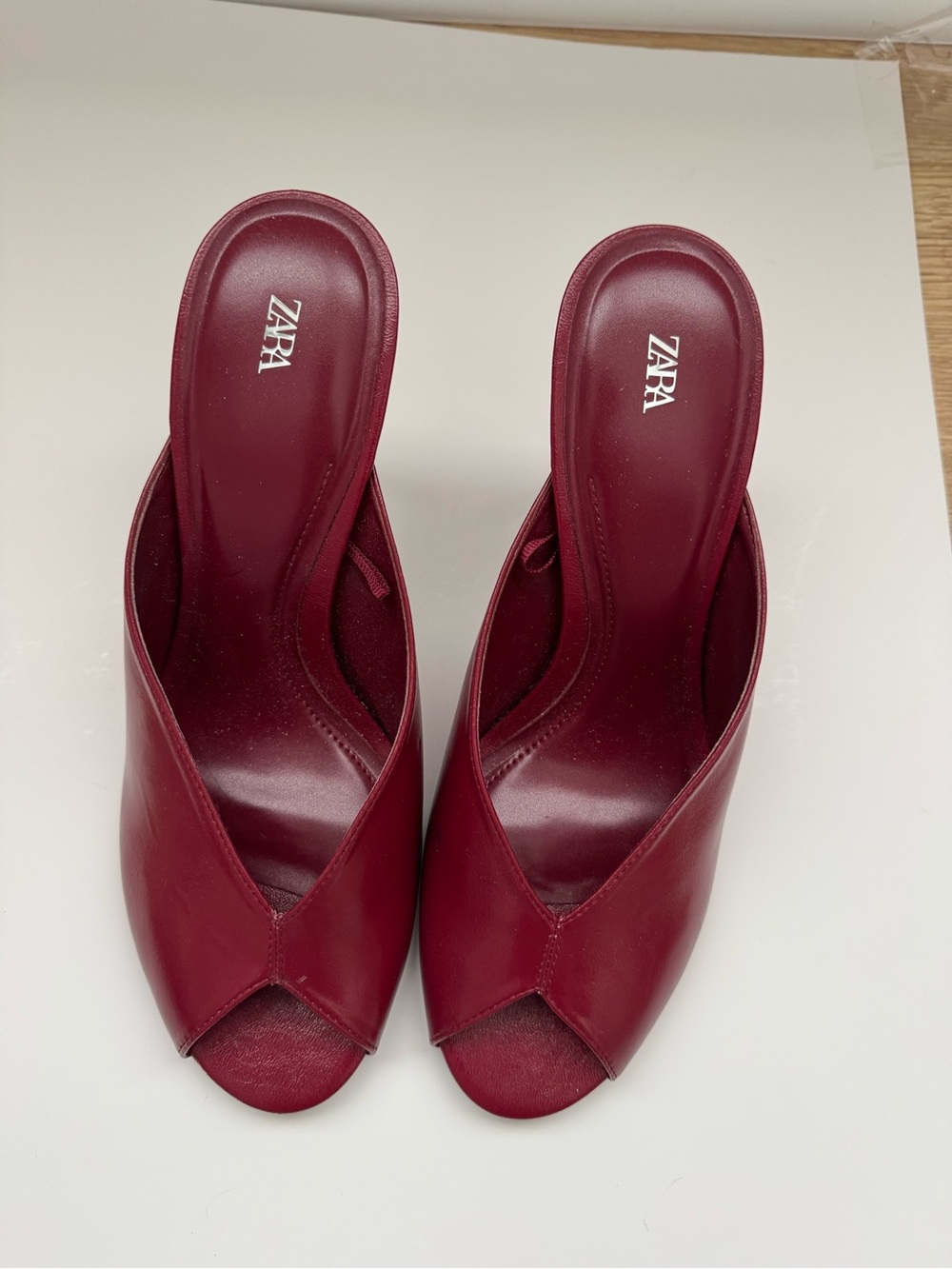 ZARA Wine Red Peep-Toe Slip-On Mules